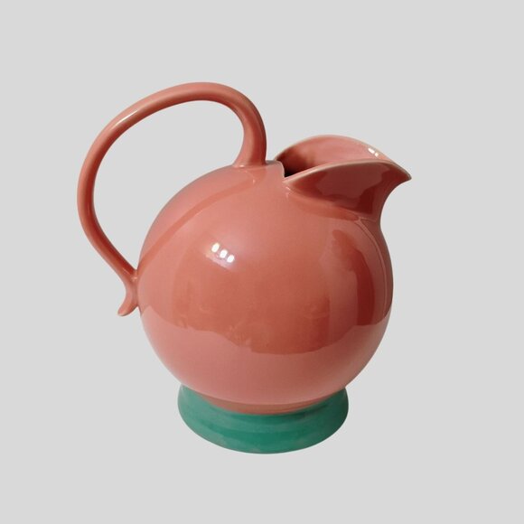 Vintage 80s Lindt Stymeist Colorways Pitcher, Ceramic Ball Jug, Pink and Green - Picture 1 of 7